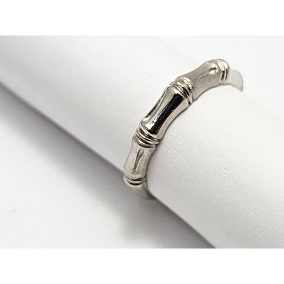 Beautiful 14K Karat Solid White Gold Designer Bamboo Ring - Size 5.50